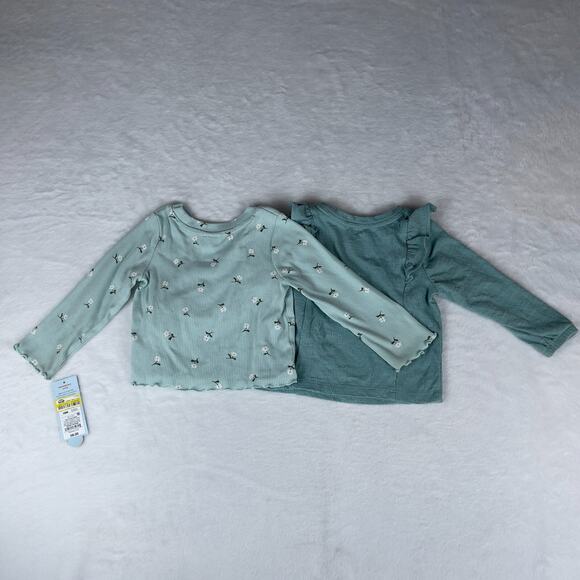 Lot of 2 Cat & Jack T-Shirt Girls Toddler 18M Mint Green Floral Long Sleeve - Picture 3 of 4